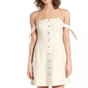 Astr Aracelli Off The Shoulder Linen Mini Dress Size L Cream Color Front Buttons